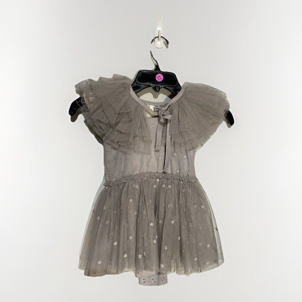 Noralee Poppy Dress Storm Gray Tulle Baby Girl 4t Formal Feathers Party